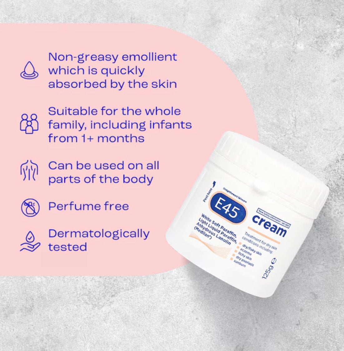 E45 Moisturiser Body Cream for Dry Skin & Eczema 125g
