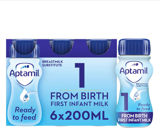 Aptamil 1 First Infant Baby Milk Formula Liquid Multipack Ready to Feed from Birth 6x200ml