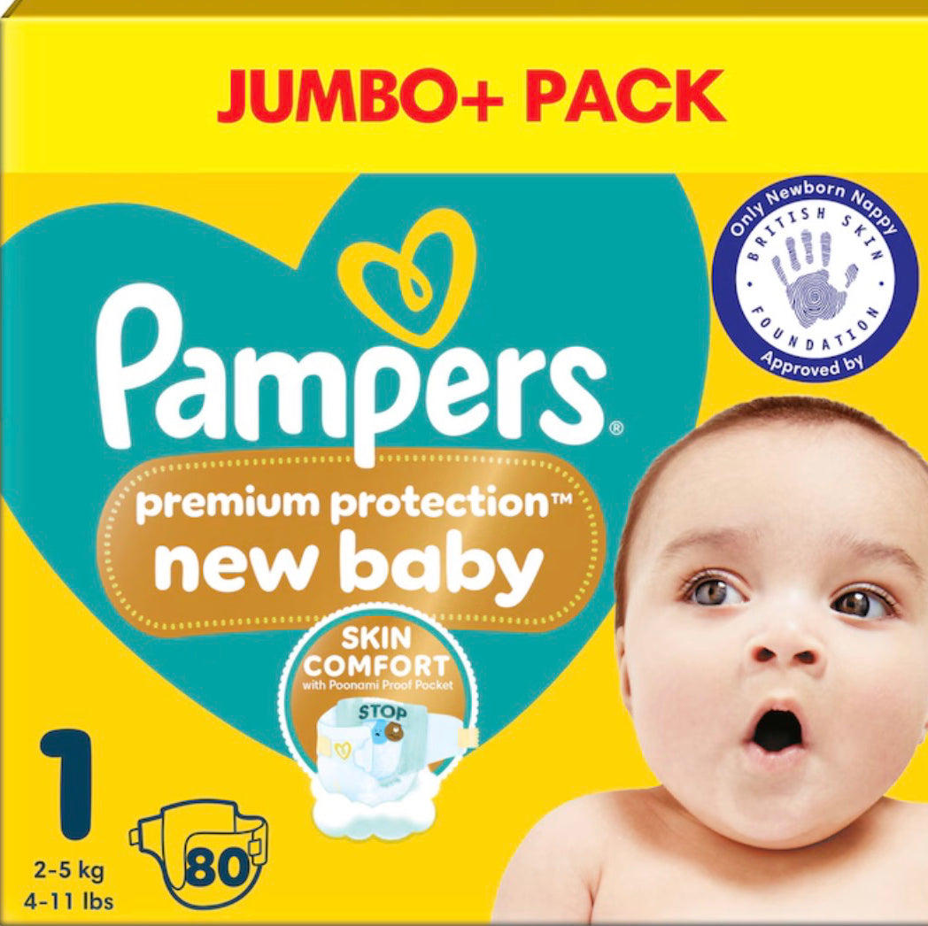 Pampers New Baby Size 1 80 Nappies Jumbo+ Pack
