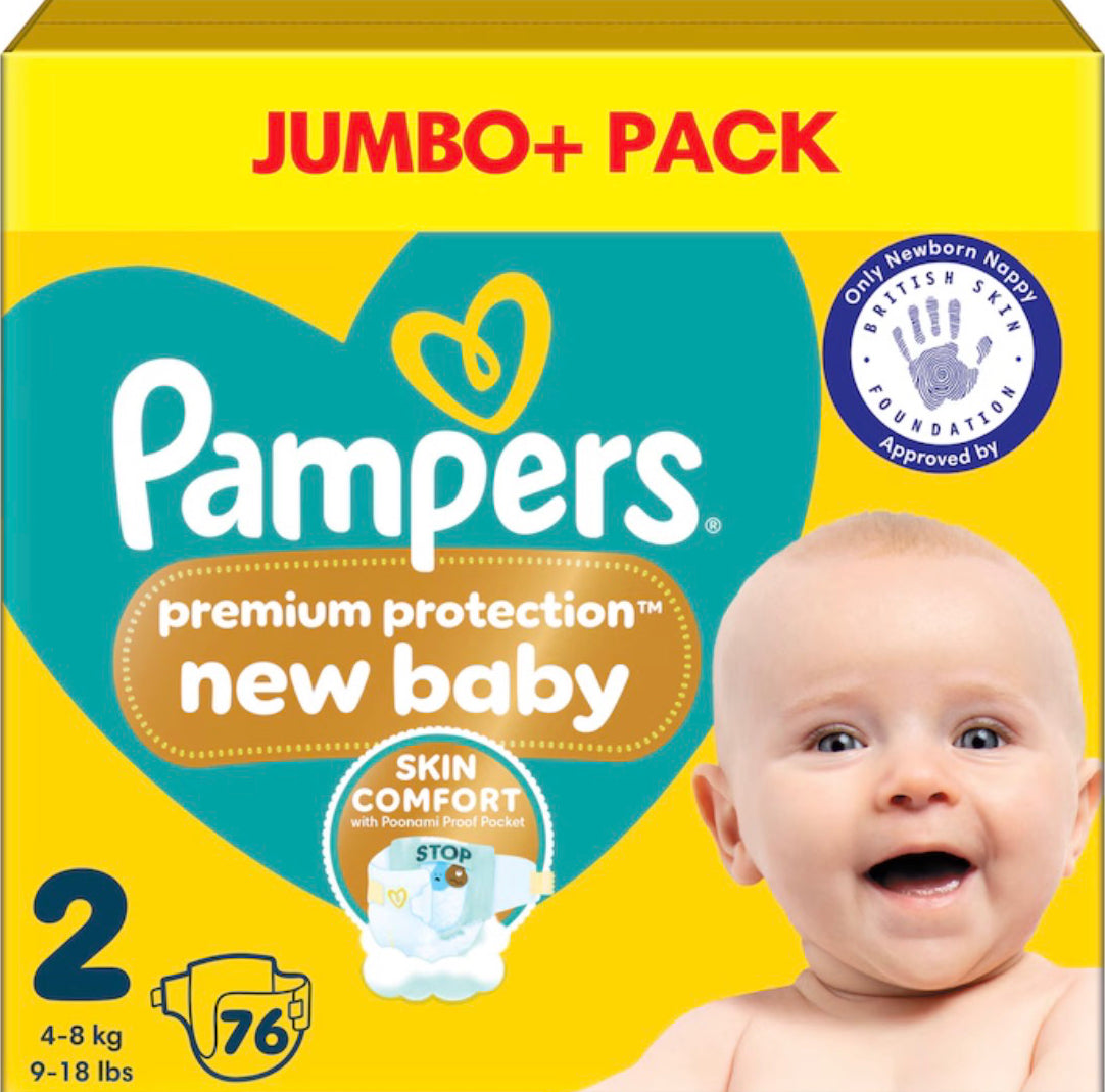 Pampers New Baby Size 2 76 Nappies Jumbo+ Pack