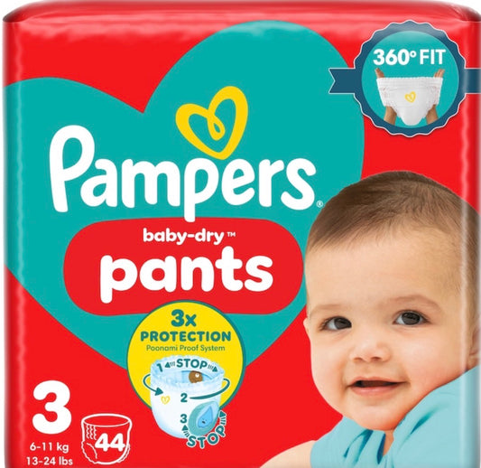 Pampers Baby-Dry Nappy Pants Size 3 Essential Pack 44 Pack