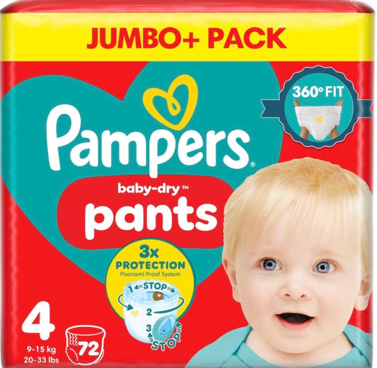 Pampers Baby-Dry Nappy Pants Size 4 Jumbo+ Pack 72 Pack