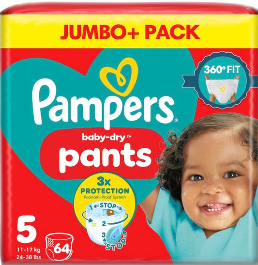 Pampers Baby Dry Nappy Pants Size 5 Jumbo+ 64 Pack