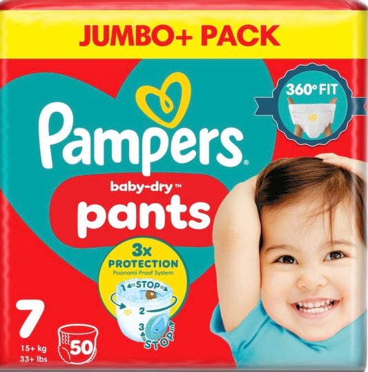 Pampers Baby-Dry Nappy Pants Size 7 Jumbo+ Pack 50 Pack