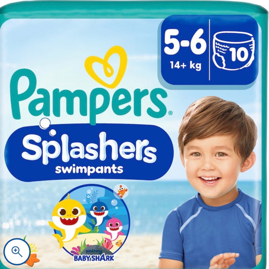 Pampers Splasher Baby Shark Size 5-6 Swim Nappies 10 Pack