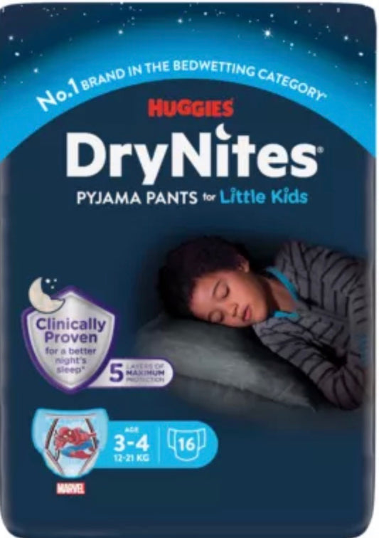 Huggies DryNites Bedwetting Pyjama Nappy Pants Boy 3-4yrs 16 Pants