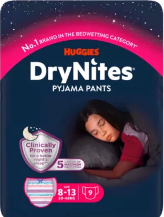 Huggies DryNites Bedwetting Pyjama Nappy Pants Girl Age 8-13 - 9 Pants