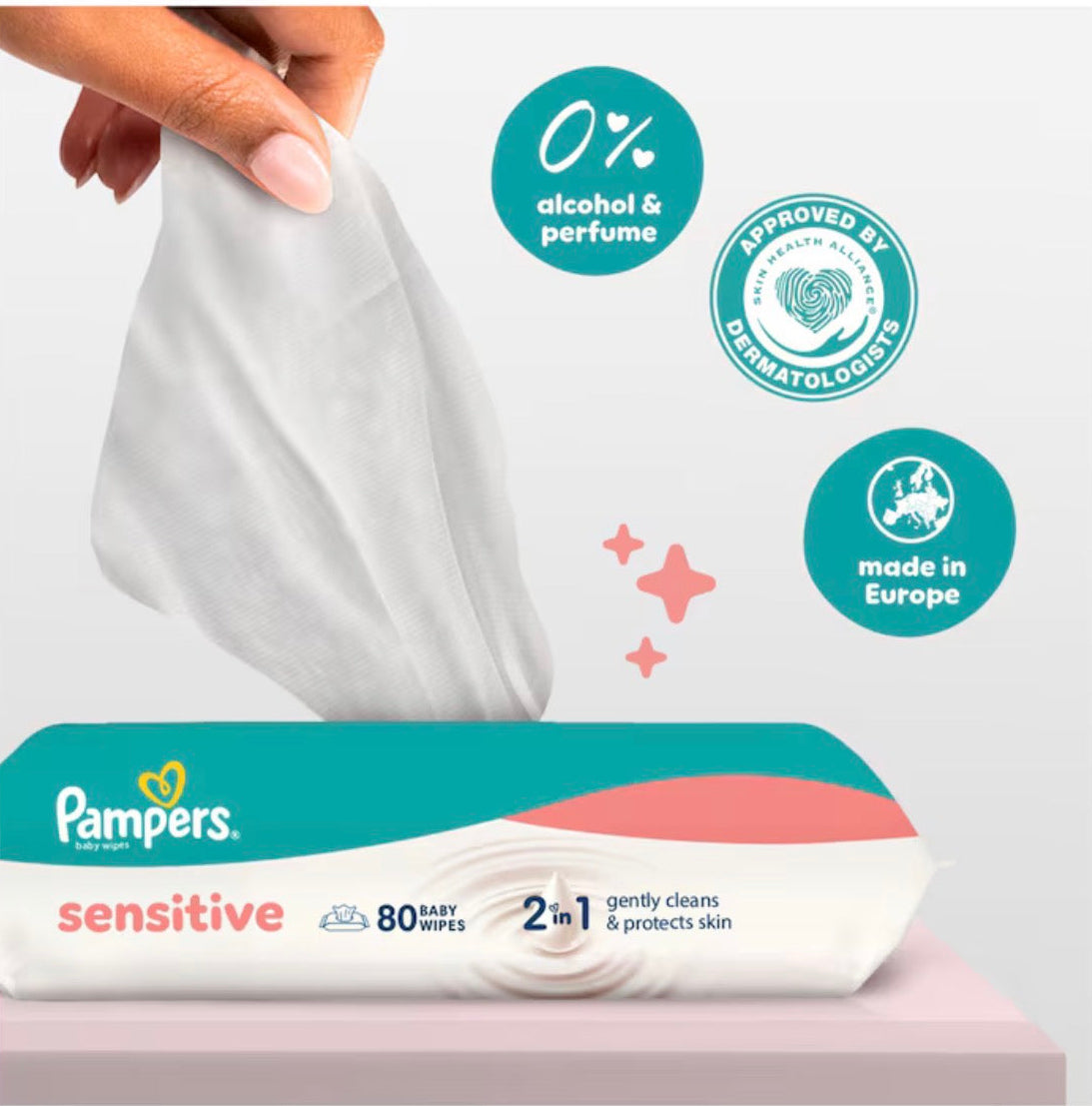 Pampers Sensitive Baby Wipes 0% Plastic 12X52 Wipes
