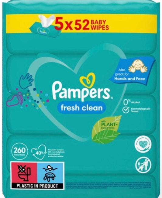 Pampers Fresh Clean Baby Wipes 5 x 52s