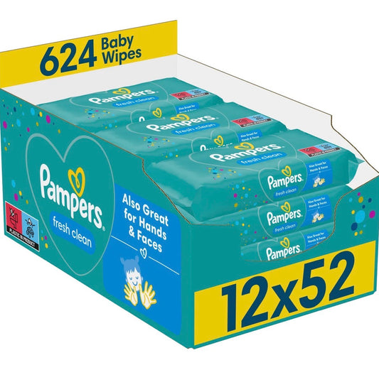 Pampers Fresh Clean Baby Wipes 12 x 52 Pack