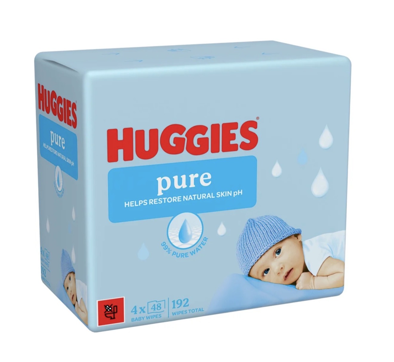 Huggies Pure 0% Plastic Baby Wipes 4x48 192 Wipes