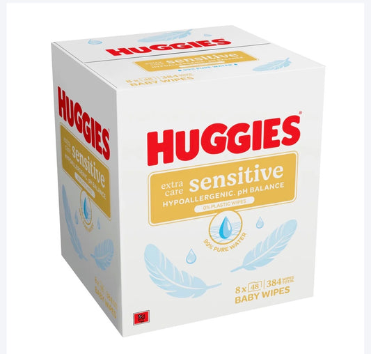 Huggies Pure Extra Care Sensitive Plastic Free Baby Wipes 8 x 48 Pack