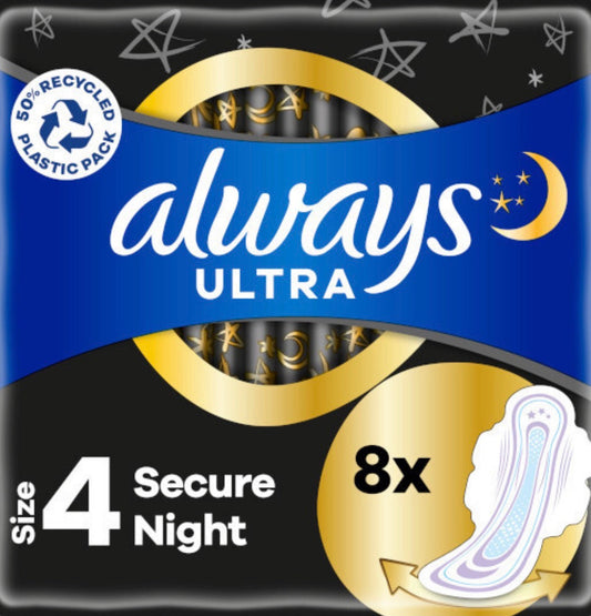 Always Ultra Towels Secure Night Size 4 8s