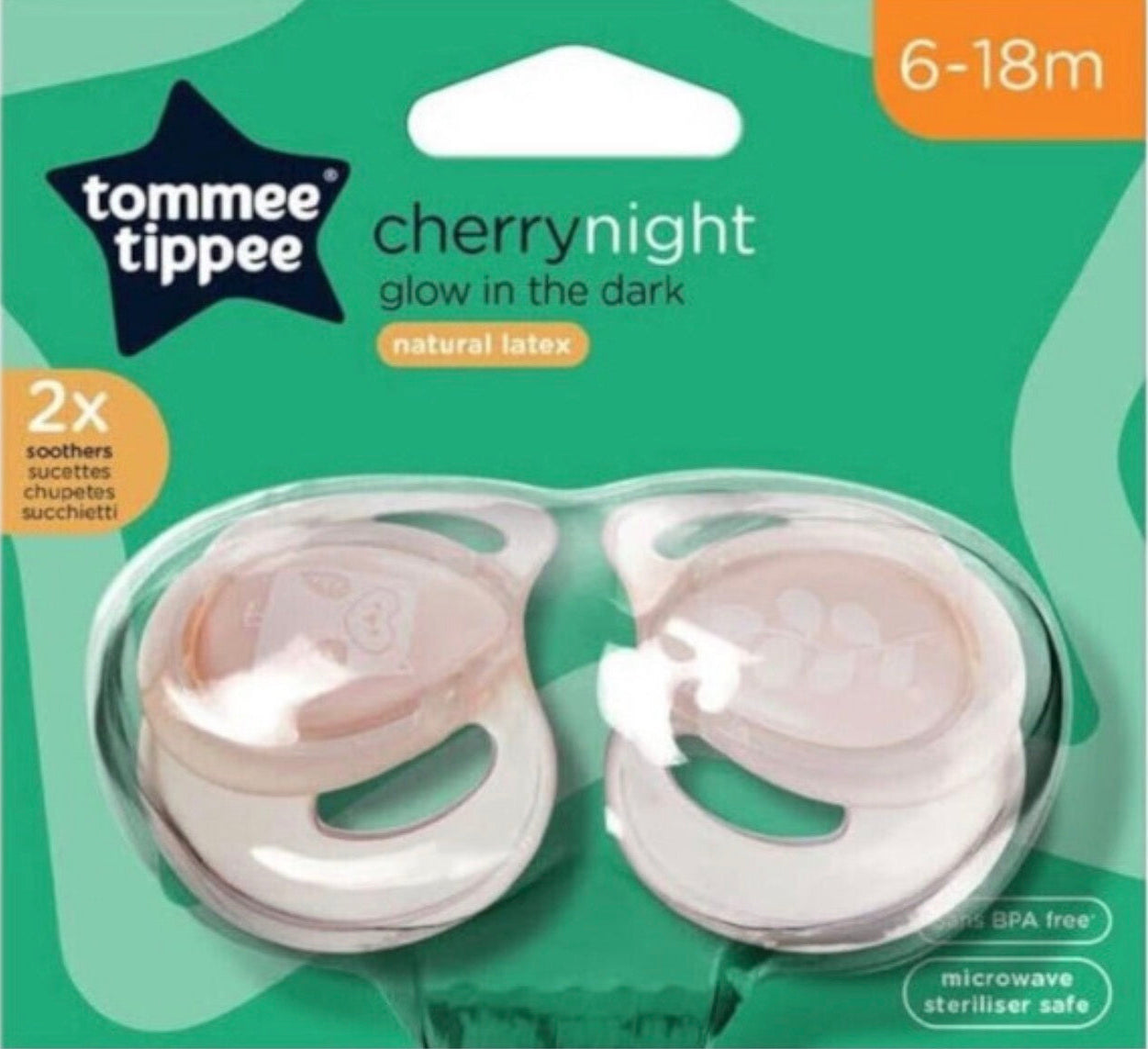 Tommee Tippee Glow in the Dark Soother Pink 6-18 Months x2