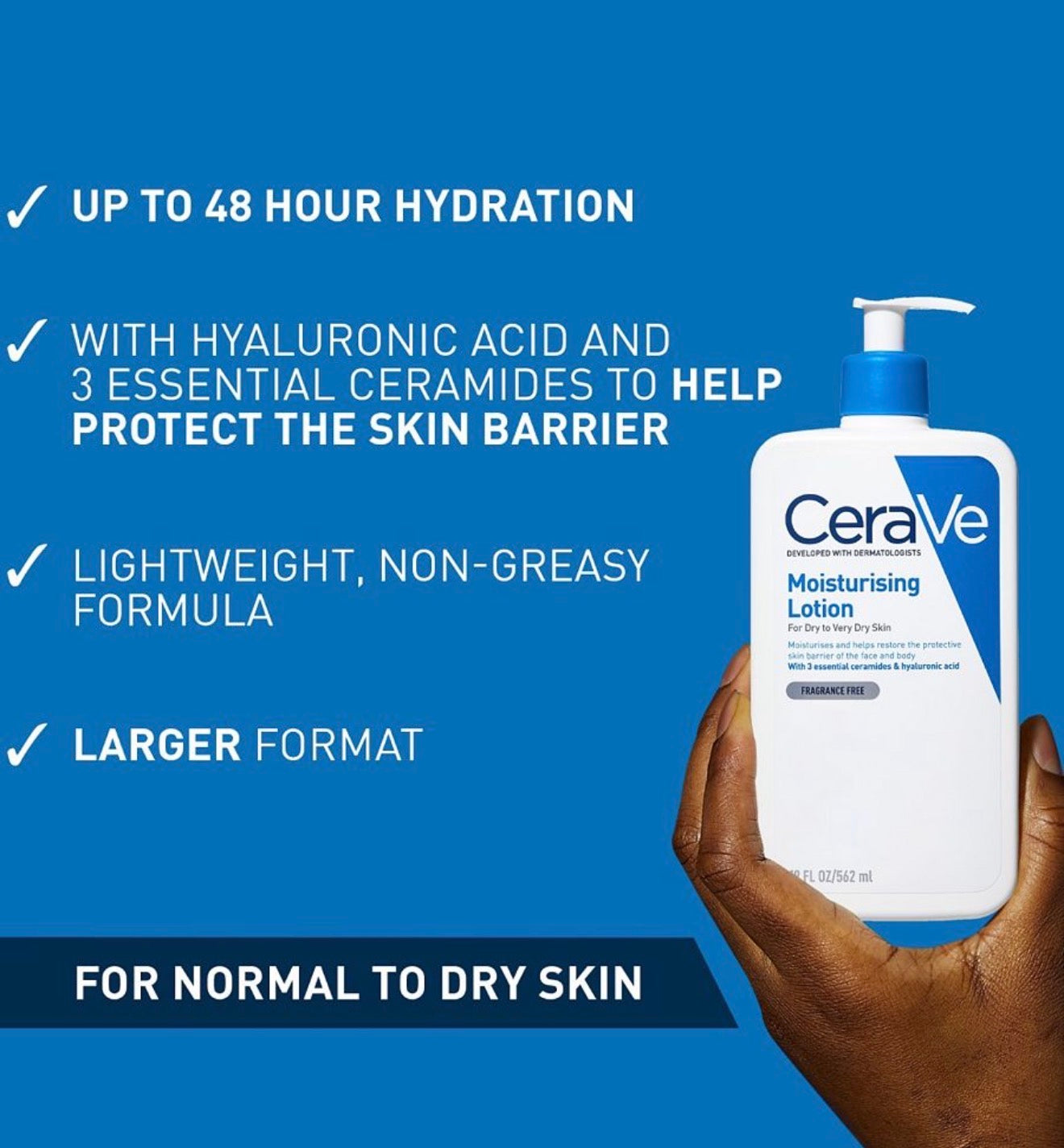 CeraVe Moisturising Lotion with Hyaluronic Acid & Ceramides. Face and Body Lotion for Normal to Very Dry Skin 236ml